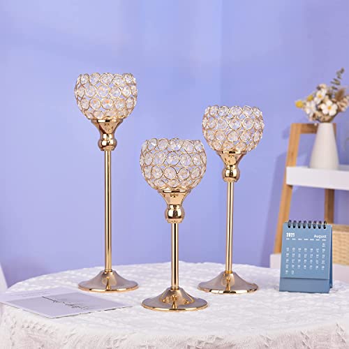 Vincidern 3Pcs Gold Crystal Candle Holders For Wedding Table Decor, Dining Table, Fireplace, Halloween Christmas Party Table Centerpieces, Home Decor Candle Stick Holder (4-Inch Big Crystal Bowl) #TOP7