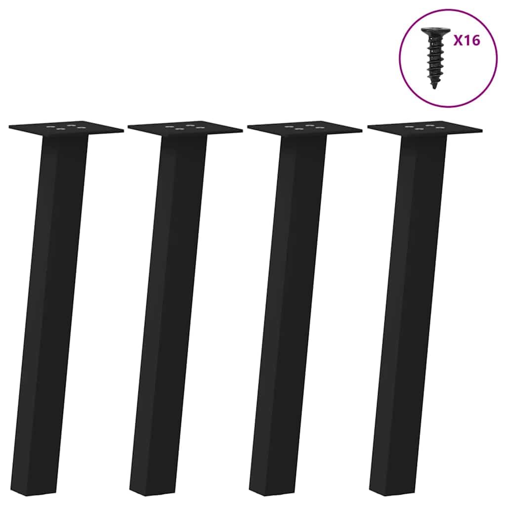 Juego de 4 patas de mesa de café de acero con recubrimiento en polvo, color negro, 30 cm de altura, con topes de goma y agujeros pretaladrados para un fácil montaje, diseño geométrico moderno