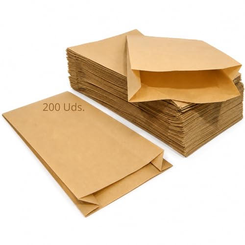 Bolsas de Papel Kraft Pequeñas para bocadillos, 14+5 x 25 cm, Pack 200 Uds.