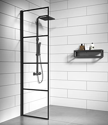 Badplaats B.V. Paroi de Douche Essos - 40 cm x 200 cm - Noir - 8 mm - Verre de sécurité