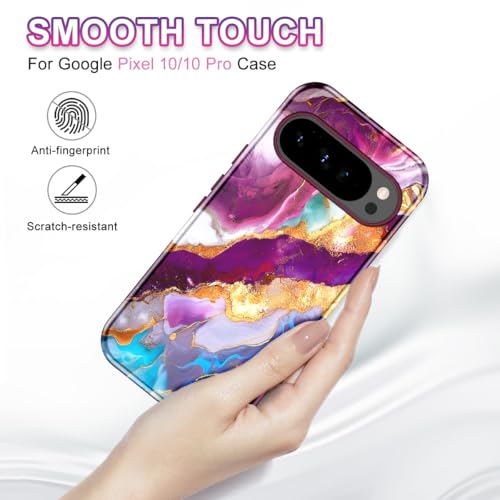 Btscase for Google Pixel 10 Pro Case/Pixel 10 Case 2025 [Military Grade Shockproof] Stylish Marble Pattern Slim Protective 3 Layers Hard PC+Soft Silicone Rugged Women Men Anti-Scratch Cover, Rose Red by Btscase - Used condition - Image 2