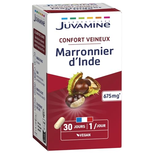 JUVAMINE, Confort Veineux, Circulation, Marronier d'Inde 675 MG, Vegan, Complément Alimentaire, Fabriqué en France, Programme de 30 jours, 30 gélules