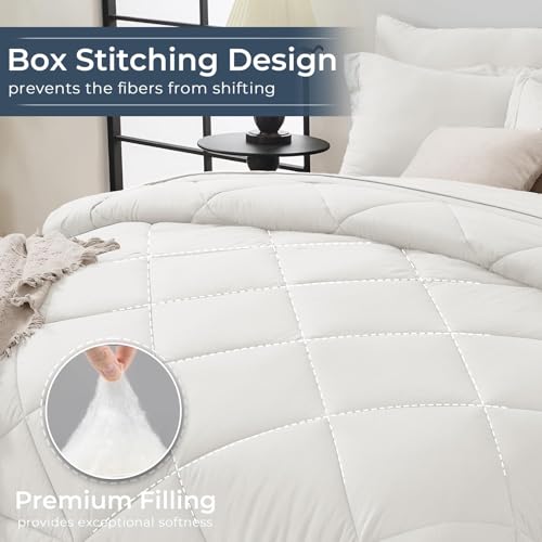 HEVUMYI Ivory Twin Comforter Set - 5-Piece All Season Bed in a Bag Twin, Ultra Soft Bedding Set with Comforter, Flat Sheet, Fitted Sheet, Pillowcases, Pillow Shams