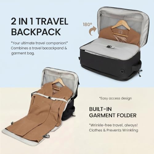 Image of seyfocnia Convertible Travel Garment Bag, Large Travel Backpack for Men & Women, Business Laptop Backpack, Carry On Luggage, Personal Item Travel Bag Suit Bag With Multi-Pockets, Black 22 inch