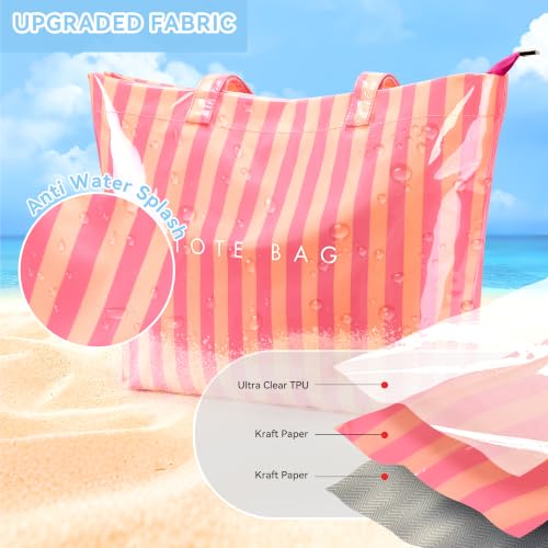 Image of KALIDI PVC Zipper Tote Bag, Jelly Kraft Paper Beach Bag Large Hobo Carry All Travel Shopping Handbag Plastic Shoulder Bag