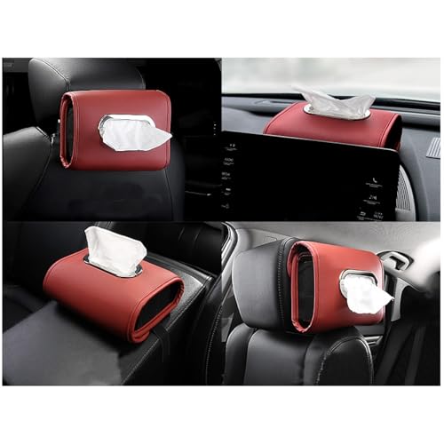 QIUPFGUT PU Leder Tissue Halter, Taschentuchbox für Auto, Serviettenhalter Box für Autozubehör