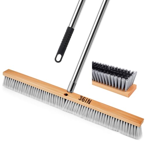 Maxdot 1 Pcs 36 Push Broom with Stainless Steel Telescopic Handle Polypropylene Bristles Heavy Duty Outdoor Indoor Push Large Broom with Handle for Smooth Surface Home and Garage Sweeping