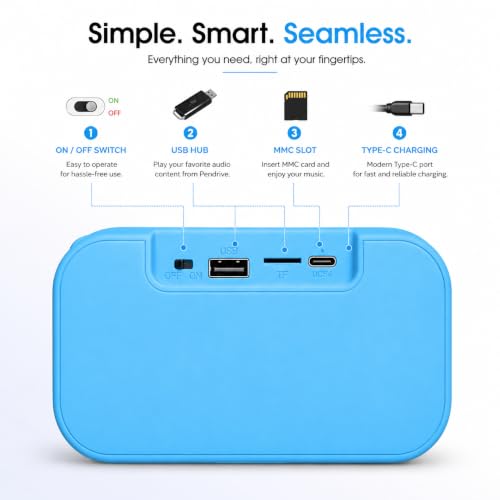 Image of ModishOmbre Roar 14W High-Output Bluetooth Speaker | FM Radio | DSP Tuned Audio | Dual 7W Dynamic Drivers | 10H Playtime | TWS Stereo Pairing | TF /USB /FM Support | Built-in Mic (Blue)