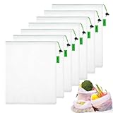 8Pcs Reusable Produce Bags Mesh Grocery Bag Drawstring Netted Mesh Bags for Fresh Vegetable,Toy Storage & Organization Mesh Bags Set - Washable Versatile See-Through Drawstring Bags(36 * 30cm)