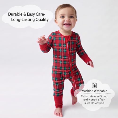 Tulivie Ultra-Soft Bamboo Viscose Footie Jumpsuit for Baby Boys & Girls (Christmas Plaid,12-18M) - image 6