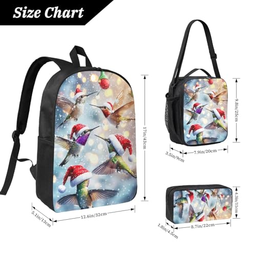 Christmas Hummingbird Backpacks 3 Pcs Unisex Travel Backpack with Fun Graphic Cartoon Print for Daily Commute2
