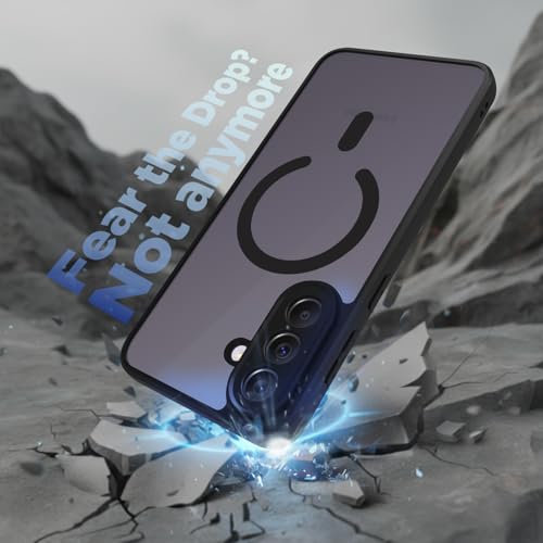 Image of RIGGEAR Shockproof Sleek Hybrid Armor Magnetic Back Cover Case Compatible with MagSafe Accessories for Samsung Galaxy A37 5G (Smoke Black Matte PC + Black TPU Bumper)