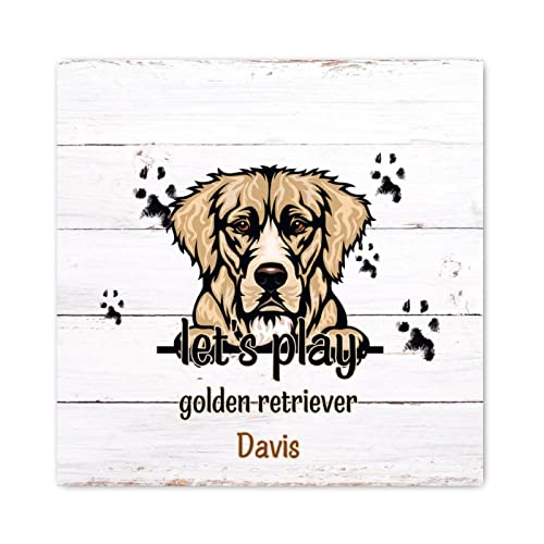 Panneau en bois Let's Play Golden Retriever plaque style ferme 30x30 cm