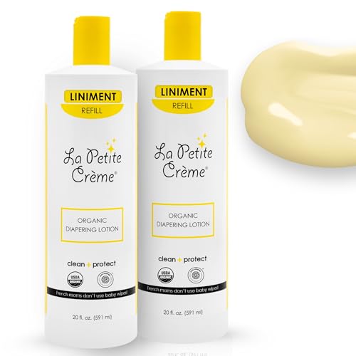 Image of La Petite Creme French Premium Diapering Lotion - Diaper Cream Alternative to Baby Wipes - Moisturizer & Skin Cleanser - USDA Certified Organic Ingredients - Baby Essentials (2 Bottles of 20 oz)