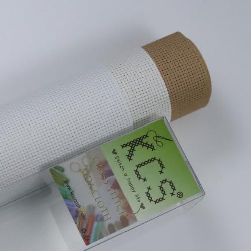 Image of KCS 3 pc of 15 inch x 18 inch(38cmx45cm) 18 Count Cross Stitch Cotton Aida Cloth Needlework Rolled Fabric Box,18CT,White+Antique White+Khaki