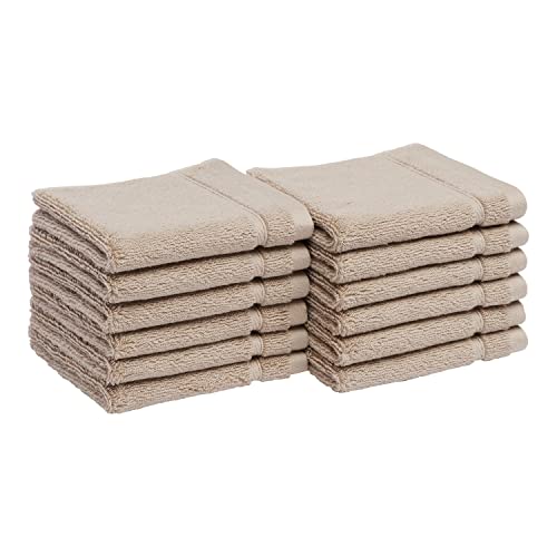 Amazon Basics Cotton Washcloths, Made with 30% Recycled Cotton Content - 12-Pack, Taupe Amazon Basics Cotton Washcloths, Made with 30% Recycled Cotton Content - 12-Pack, Taupe