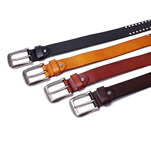 New Skull Belt Punk Rivet Belt Jeans Vintage Buckle Punk Belts For Men And Women Four-color Leather Belt ( Color : Orange , Size : 115cm )2
