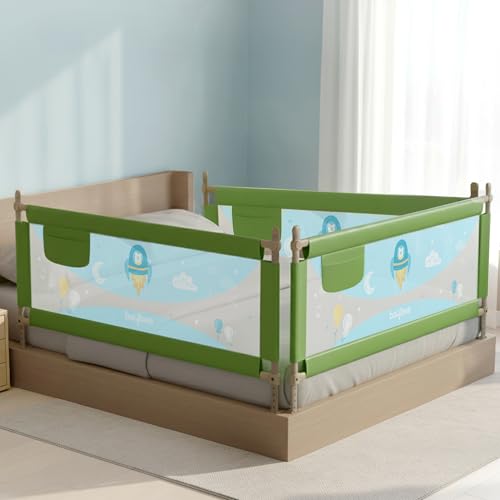 Image of BAYBEE Bed Rail Safety Guard for Kids | Bed Railing for Baby Safety Fence with 7 Level Height Adjustable & Portable Bed Side Protector from Baby Falling Guard (6FtX5FtX6Ft, 3 Sides, Green)