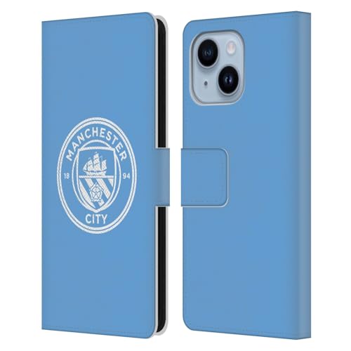 Étui portefeuille Manchester City iPhone 14 Plus housse cuir bleu blanc