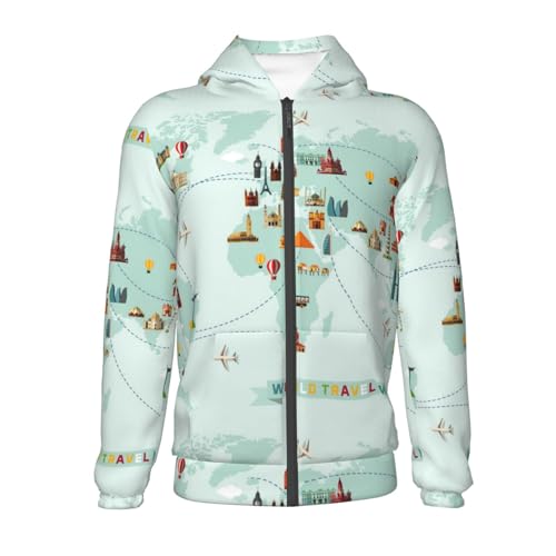 World Travel Map Kid Hoodies Boys Zip Up Sweatshirts Girls Pullover with Pocket2