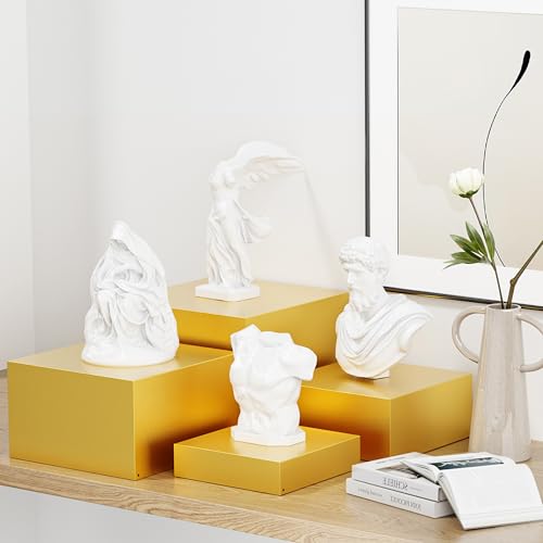 Metal Buffet Risers,4PCS OVERSIZED Food Risers for Buffet Table 8''X9''10''X11'' Display Stand with Mini Acrylic Signs for Catering Dessert Collectibles Jewelry Figures Show Gold Cube Boxes Nesting Risers with Hollow Bottoms by YFEEN - Image 5