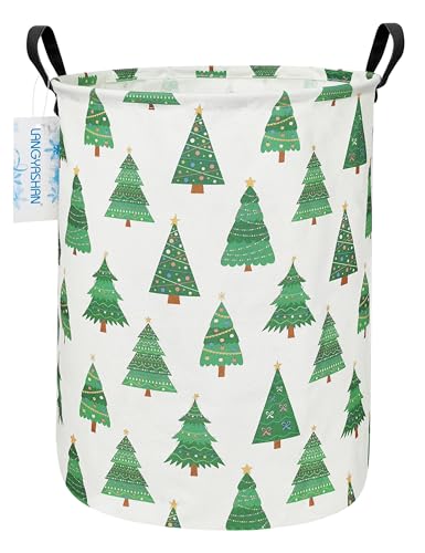Image of Round Laundry Basket Collapsible Storage Hamper Toy Bin (Christmas Tree)