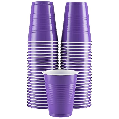 Amcrate Disposable Cups Purple 18-Ounce Plastic Party Cups Strong and Sturdy for Wedding Christmas Halloween 50 Pack