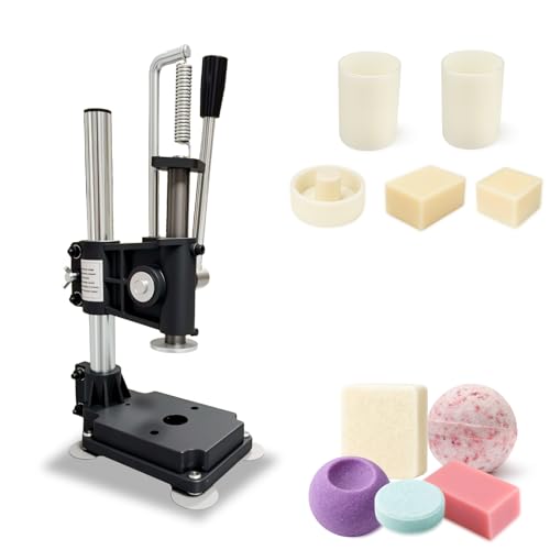 Heavy Duty Cast Iron Bath Salt Press Machine with Suction Cup - Adjustable Height, 5 ABS Molds (Cube, Sphere, Rectangle, Concave, Tablet) - Easy Demolding for DIY Bath Bombs & Salt Blocks