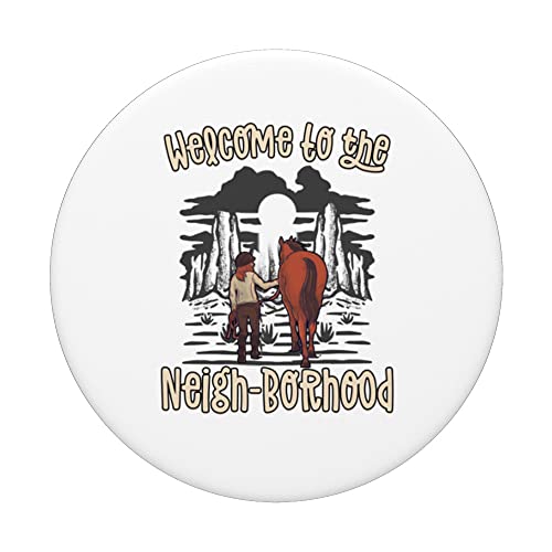 Welcome to the Neigh-borhood Girls Funny Horse Riding PopSockets Swappable PopGrip, Black - Image 3
