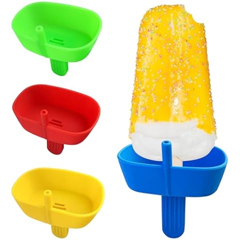 Drip Free Popsicle Holders For Kids,Silicone Popsicle Holder With Straw,Ice Pop Holder BPA-Free,Popsicle Drip Catcher For Toddlers,Popsicle Stick Holder(4-PACK) Cover