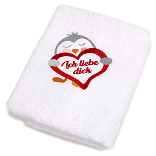 Abc Casa weißes Handtuch mit Pinguin und Herz Ich Liebe Dich-romantische Geschenke zum Geburtstag, Jahrestag, Hochzeitstag, Valentinstag, Muttertag, Vatertag für männer oder für Frauen
