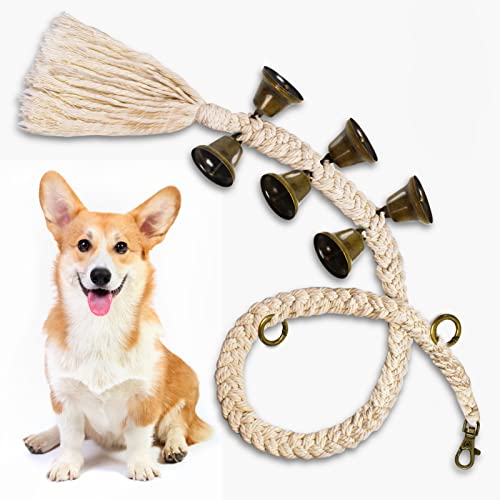 Maume Dog Bell For Door Potty Training, Durable Cotton Rope Handmade Woven Dog Door Bell For Sliding Door,Adjustable Hanging Door Bell Length For Small, Medium And Large Dogs To Go Outside #TOP26