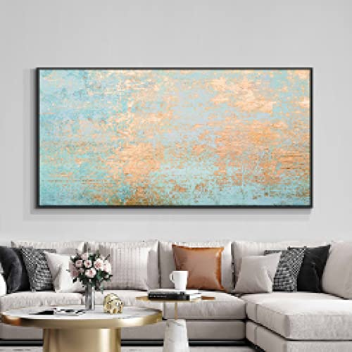 Peinture Abstraite Or et Bleu KEBIA, Toile Murale Grand Format