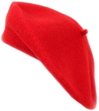 NolliaLadies Solid Colored French Wool Beret Women's Classic Beret Hat for Casual Use - 1 Piece (Red)