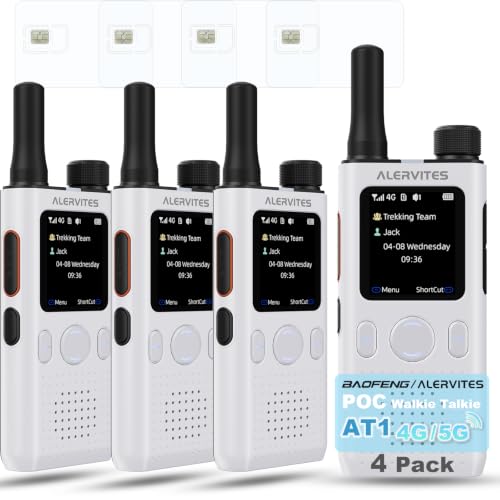 ALERVITES 4PACK POC-AT1 Walkie Talkie Nationwide 4G/5G Network Two Way Radio No Distance Limit POC Radio Long Range Ola APP Setting Type-C Fast Charging for Outdoor (US Version for US/CAN/MX)