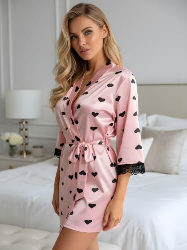 Image of Xs and Os Women Satin Short Nighty Babydoll Nightwear Robe