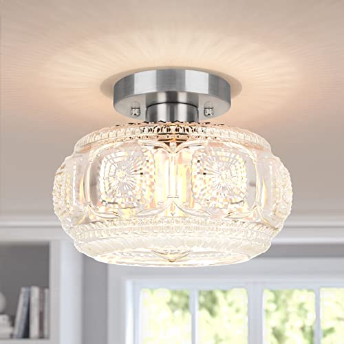 Image of Globe Glass Semi Flush Mount Ceiling Light Fixture, Brushed Nickel
