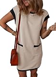 Dokotoo Womens Dress Casual Short Sleeve Summer Dresses for Women 2025 Fashion Color Block Cap Sleeve Beach Vacation Clothes for Women Mini Tshirt Dress Apricot Medium