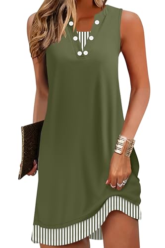 Image of Disamer Womens Summer Dress 2026 Casual Button Down V Neck Sleeveless Boho Floral Beach Sundresses Vacation A-Line Dresses
