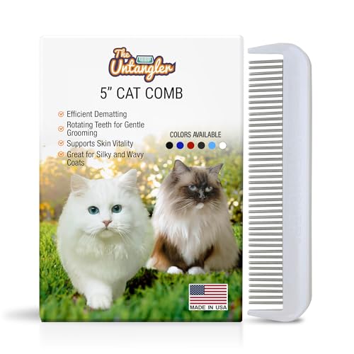 Image of Cat Comb with Silky Smooth Rotating Teeth - Clears Mats Gently (5 inch Ultra Fine Teeth; 7 inch Dual Teeth) (White, 5 inch)