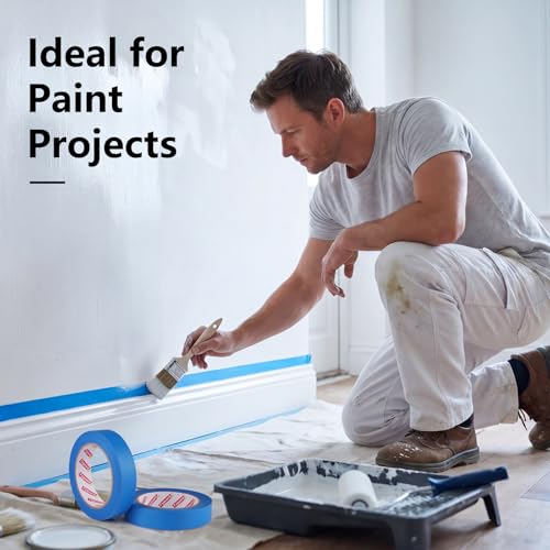 Image of 40 Rolls Blue Painters Tape 1 Inch Wide 0.94IN x 55Yd Washi Masking Tape Bulk for Indoor Outdoor Painting Trim Edging Marking, Clean Removal Sharp Lines