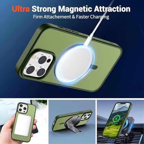 Image of SUPFINE Magnetic for iPhone 12 Pro Max Case(Compatible with MagSafe)(Military Grade Drop Protection) Slim Translucent Matte Shockproof with Anti-Fingerprint Phone Case,Cangling Green