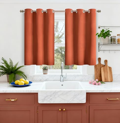 Image of YoungsTex Terracotta Blackout Curtains 40 Inch Length - Short Burnt Orange Drapes with Grommet Room Darkening Privacy for Kitchen Bedroom Windows, 2 Panels, 42 x 40 Inch