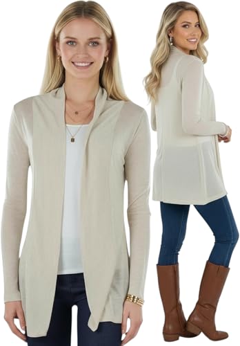Image of ToBeInStyle Womens Open Front Long Sleeve Lightweight Asymmetrical Draped Cardigan with Side Pockets