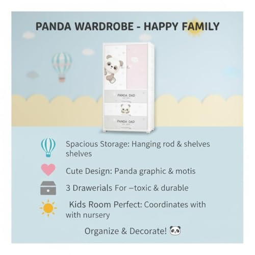 Image of YASONIC Plastic Wardrobe for Kids Clothes - Durable, Easy to Use Anti-Skid & Non-Slip Effective Professional Collapsible Wardrobe, Plastic Cupboard for Kids, Foldable Almirah (Panda, 1+3 Tier)