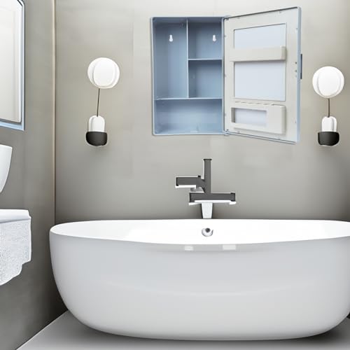 Image of PGen Plastic Small Size Mini Rectangular Shape Wall Mounted Mirror Storage Cabinet Organiser Shelf For Bathroom Kitchen Washbasin Dressing Room (Grey)