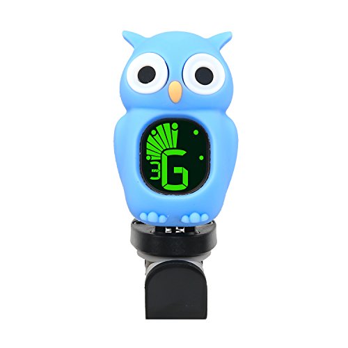 Rinastore Clip-On Owl Tuner for Guitar, Bass,Ukulele & Violin (Blue)