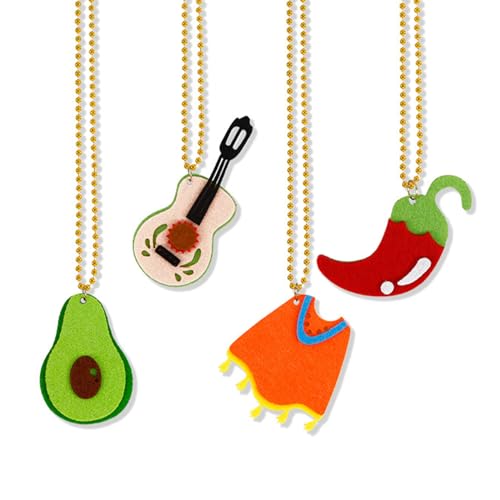 Choistily 4 PCS Cinco De Mayo Necklace Fiesta Party Decorations Gold Beaded Necklace Cinco De Mayo Outfit Mexican Party Accessory