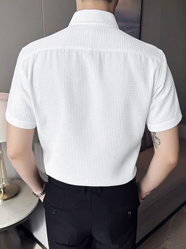Image of GRECIILOOKS Shirt for Men | Mens Casual Shirt | Men Stylish Shirt | Men Waffle Shirt | Men's Regular Fit | Men Formal Shirt | Short Sleeve Shirt for Summer Outdoor Activities |Textured Shirts for Men