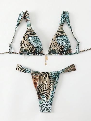 QJQ Women's 2 Piece Cheeky Bikini Sets Leopard Print Tie Back Bathing Suit Sexy Triangle Swimsuit3